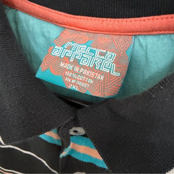 Y2K Vintage Men’s 2XL Mecca Black Polo Shirt with Multicolor Stripes - Picture 2 of 5